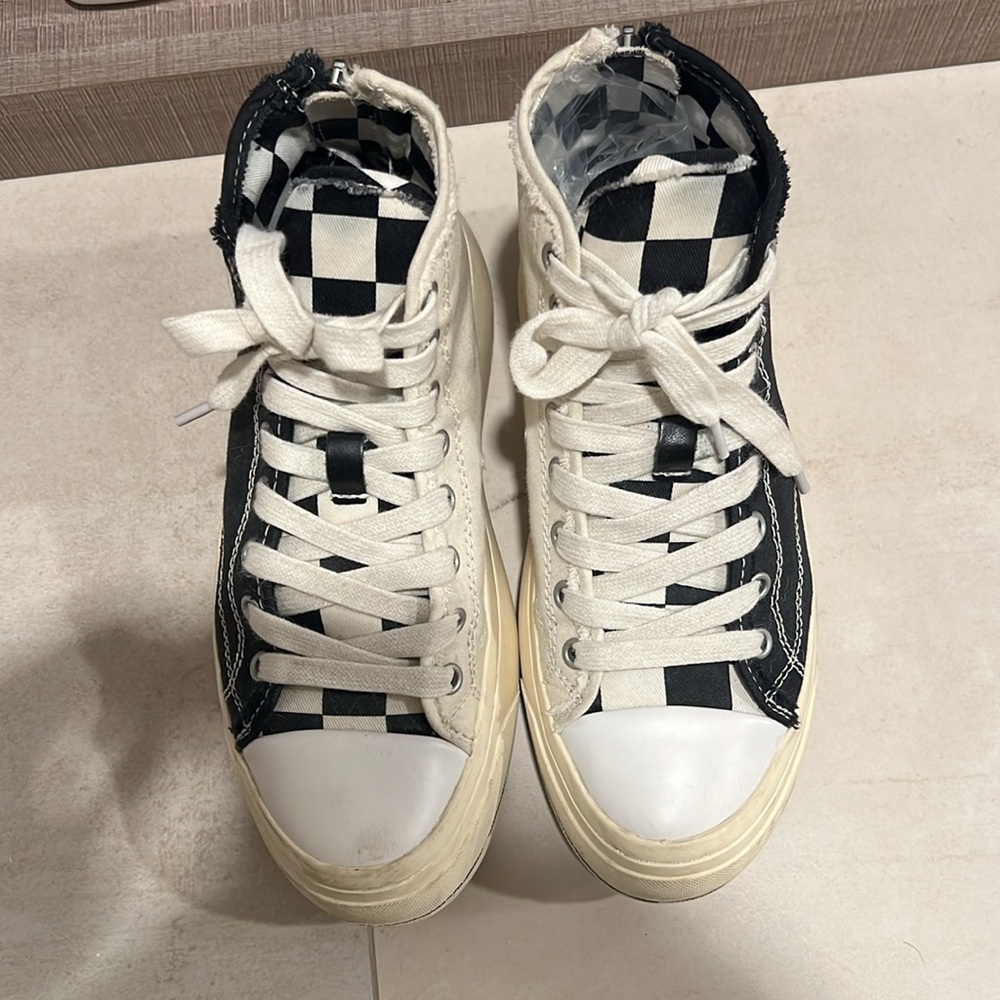 R13 Kurt High Top Platform Black Checker Sneakers Size 7